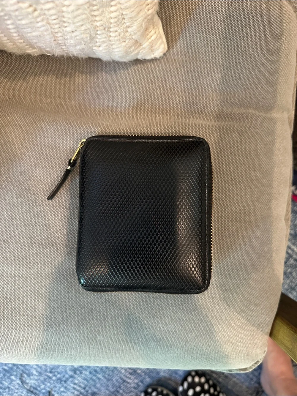 Comme des Garçons Black Textured Zip Wallet with Gold Hardware